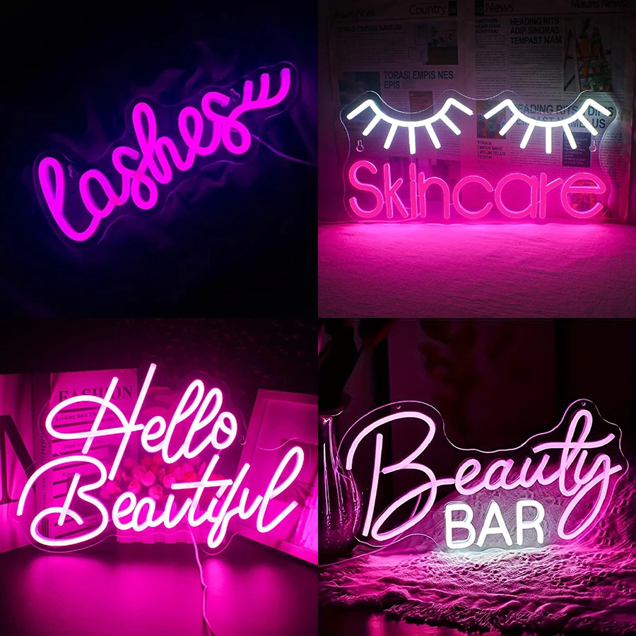 Beauty Makeup Light - Neon Sign Eyelashes Light Pink Glow