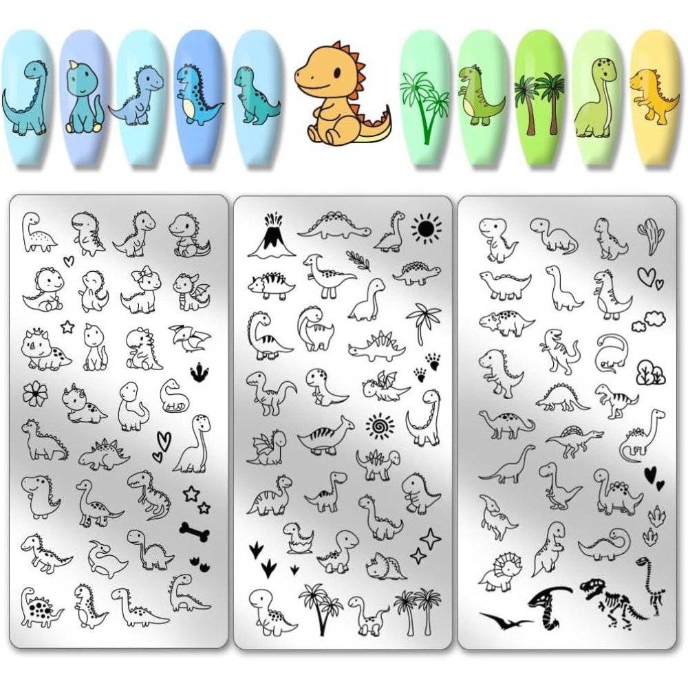 Nail Art Stamping Kit - 3pcs Dinosaur Nail Stamping Plates Cute